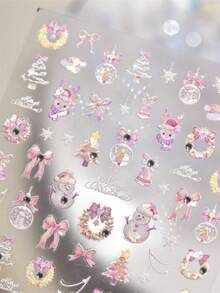 1pc Embossed Nail Art Sticker, Self-Adhesive Winter Nail Stickers, Cute Christmas Nail Decoration Stickers, DIY - Multicolor - View 3