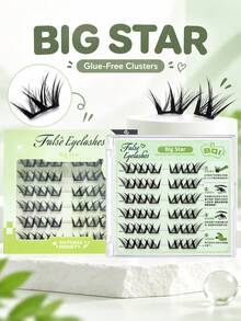 No Glue Needed One-Step Application Segmented 36-Cluster Self-Adhesive Faux Fiber Lashes, Ultra-Fine Black Stem, Dense, Curly, Lightweight, Soft, Non-Irritating, Long-Lasting Hold, Resistant To Shedding, Suitable For Daily Light Makeup, Date And Party Looks - C - View 3