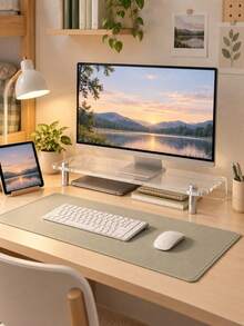1pc Transparent Acrylic Monitor Stand, Laptop Desktop Monitor Riser, Transparent Desktop Storage Rack With Shelf, Space-Saving Office, Home Study And Room Decor Computer Stand - Multicolor - View 4