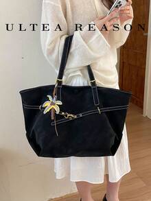 1pc Solid Color PU Leather New Women's Backpack, Shoulder Bag, Tote Bag, Fashion Square Handbag, Dual Handles, Zipper Closure, Suitable For Commuting, Shopping, Dating, Work - Black - View 6