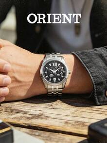 Men's ORIENT Automatic Mechanical Watch, Polished Stainless Steel Bracelet, Black Dial With Roman Numerals, Business Casual Watch For Formal Occasions - Silver - View 3