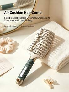 Vented Curved Detangling Hair Brush, Anti Static Scalp Massage Comb With Non-Slip Handle, Wet & Dry Use Styling Brush For Long Thick Hair - Gold - View 2