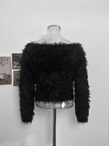 Sexy Style Short Sweater Women Autumn/Winter Lazy Loose Fluffy Soft Knitted Top - Black - View 7