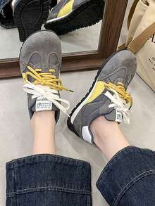 女款低筒運動鞋，綁帶鞋，層次拼接設計 - 藍色 - 查看 5