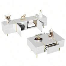 Modern High-Gloss White TV Cabinet And Coffee Table Set - White + MDF + 40-49 Inches - View 11