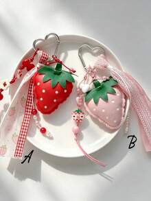 Cute Leather Strawberry Keychain With Braided Rope, Fruit Heart Bag Charm, For Women's Shoulder Bag, Tote Bag, Keychain - Multicolor - View 8