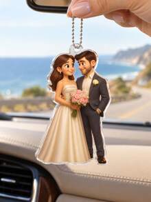1pc Customized Couple Car Pendant - Multiple Styles Available, Personalized Acrylic Car Decor, Unique Anniversary Gift, Wedding Gift - Multicolor - View 5