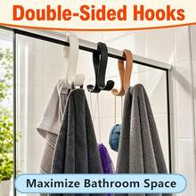 3pcs Double-Sided Shower Door Hooks, Hanging Bathroom Organizer Rack, Closet Organizer, Wardrobe Storage Rack, Home Decor Hooks, Suitable For Towels, Washcloths, Underwear, Bath Brushes And More - Multicolor - View 7