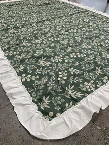 1件綠色植物圖案戶外野餐墊，帶荷葉邊飾，復古鄉村風格，易清潔且可重複使用，多用途披毯，適用於草地、露營、旅行、露台、戶外派對裝飾 - 綠色風格 - 查看 5