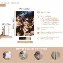 1pc Vintage Urban Girl Cheering Modern Home Office Decor Painting, Perfect For Living Room, Bedroom, Kitchen And Other Spaces, Optional Frame, Framed Wall Decor - Multicolor - View 11