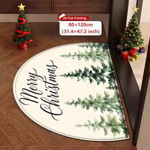 1pc Winter Christmas Pine Tree Print Door Mat, Soft Crystal Velvet Welcome Mat, Anti-Slip, Machine Washable, Foldable, Suitable For Bathroom, Kitchen, Living Room, Bedroom And Entryway - A - View 3