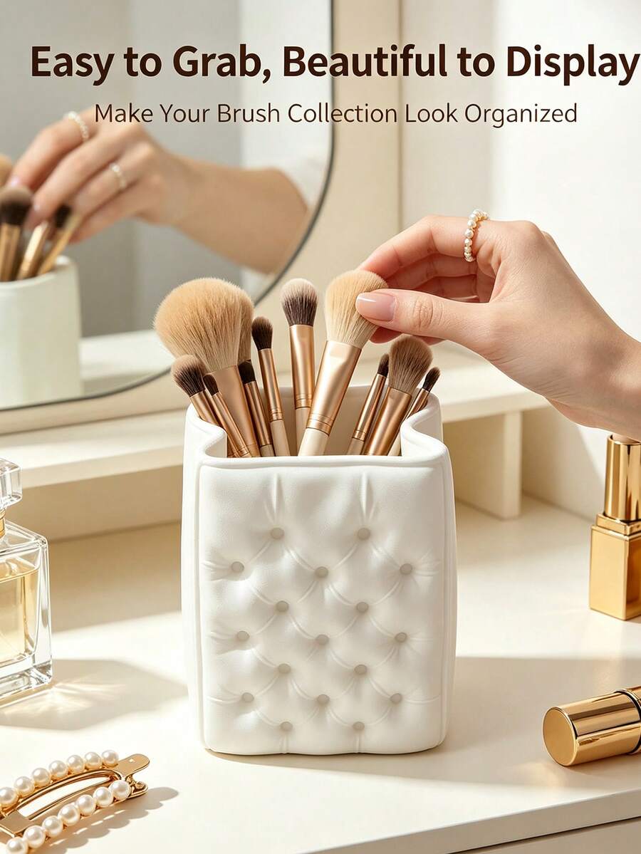 2pcs/1pc Tempat Penyimpanan Kuas Makeup Berumbai Putih, Organizer Kosmetik Meja Multifungsi, Ember Penyimpanan Meja Rias & Kamar Mandi, Tempat Pena Meja, Dekorasi Rumah untuk Meja Rias - MultiWarna - View 1