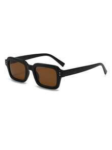 1 Pair Men's Black Square Minimalist Solid Color Rivet Decor Casual Street Style Fashion Glasses - Black - View 2