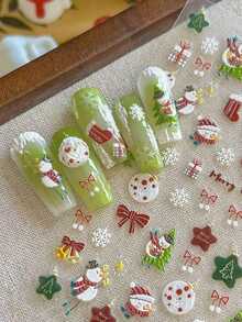 1pc Hot-Selling Christmas 3D Embossed Nail Stickers With Adhesive Backing, Snowman, Gingerbread Man, Christmas Tree, Reindeer Decor For DIY Fun Holiday Nail Art - Multicolor - View 1