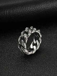 1pc Vintage Stainless Steel Woven Ring Men's Jewelry - Silver - View 1
