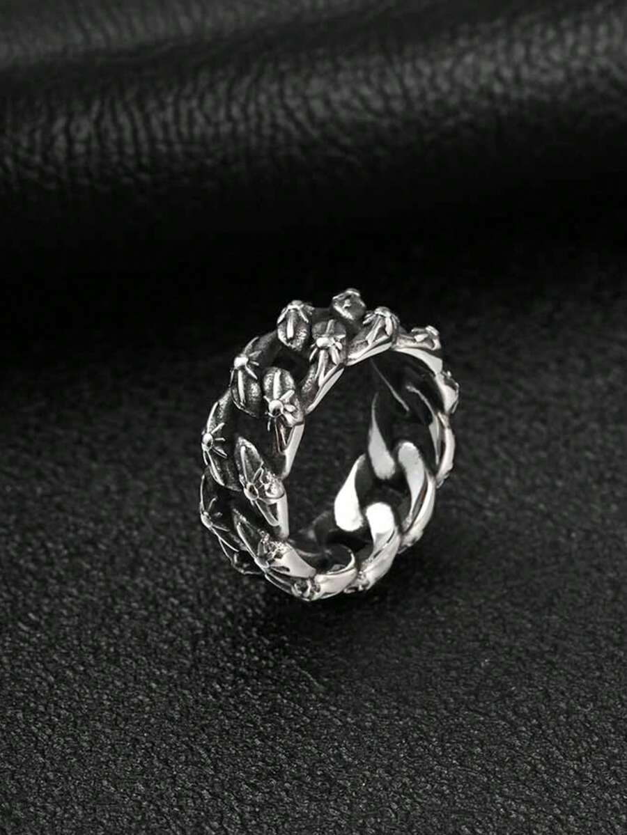 1pc Vintage Stainless Steel Woven Ring Men's Jewelry - Silver - View 1