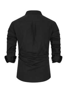 Kemeja Formal Bisnis Pria GOLDREDY Minimalis dengan Kerah Lapel Kontras Warna Unik, Nyaman, Gaya Dasar, dan Pakaian Profesional. - Hitam - View 2