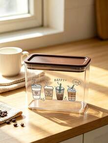 Kaleng Penyimpanan Kopi Transparan Motif Kopi Lucu, Kaleng Makanan Plastik Tertutup, Kapasitas Besar, Tahan Debu dan Tahan Lembap, Kotak Penyimpanan Area Kopi di Meja Dapur, Dekorasi Bar Kopi. - MultiWarna - View 1