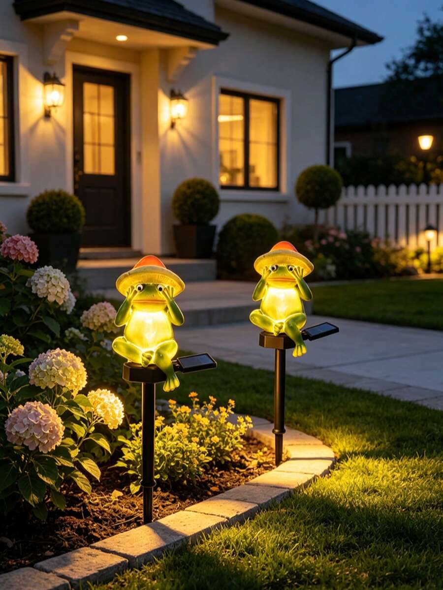 1pc Green Frog Solar Ground Stake Light, Resin Figurine LED Lawn Lamp, Waterproof Landscape Decor Light For Garden, Yard, Patio, Backyard, Camping - Multicolor - View 1
