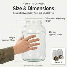 2-Piece Kimchi Glass Jar 4L With Screw Lid, Airtight Fermentation Jar With Wide Opening For Kimchi And Kombucha - Transparent - View 4