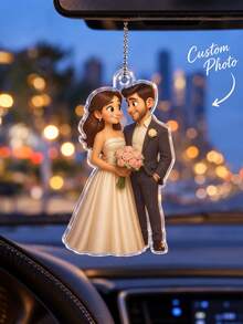 1pc Customized Couple Car Pendant - Multiple Styles Available, Personalized Acrylic Car Decor, Unique Anniversary Gift, Wedding Gift - Multicolor - View 2