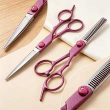 1/2/3pcs Hair Cutting Scissors Set, Stainless Steel Hairdressing Scissors, Professional Hair Trimming And Thinning Scissors, Suitable For Hair Salon And Home Use, Suitable For All Hair Types Including Curly, Straight And Thick Hair - Purple - View 4