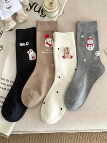 1/4/8 Pasang Kaos Kaki Bertema Manusia Salju Natal, Modis dan Serbaguna, Cocok untuk Semua Musim, Kaos Kaki Betis Tebal, Hangat, dan Nyaman - MultiWarna - View 5
