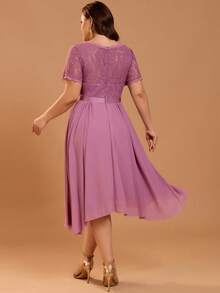 Plus Size Women's Elegant Romantic Flowy Chiffon Bridesmaid Dress, Suitable For Wedding Guests, Bridesmaids, Cocktail Parties, Graduation Ceremonies, Easter, Spring/Summer Wear - Lilac Purple - View 4