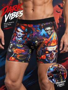 1pc Men's Dark Gothic Skull All-Over Print Boxer Briefs, Witch Skeleton Pattern, Soft Elastic Comfortable, Street Style Casual Creative Men's Underwear - Multicolor - View 1