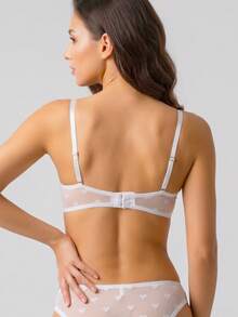 Heart-Shaped Jacquard Underwire Half Cup Bra, With Satin Bow, Detachable Shoulder Straps, Push-Up Bandeau Lingerie - White - View 4