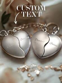 Custom Couple Keychains Personalized Engraved Heart Keyring Matching Magnetic Lovers Keychain Valentines Birthday Anniversary - Multicolor - View 2