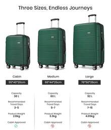 Travel Luggage Set 3 Piece Hard Shell Suitcase With Spinner Wheels TSA Lock Cabin Carry On 20 Inch 24 Inch Medium 28 Inch Large ABS+PC Case Dark Green - Dark Green - View 3