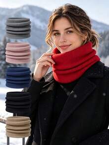 1pc Unisex Winter New Solid Color Fleece Lined Neck Warmer Scarf, Cervical Protection Warm Scarf, High Neck Sweater Fake Collar Decorative Scarf - Multicolor - View 1