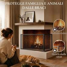 HOMCOM Parascintille Camino Pieghevole a 2 Pannelli, Parafuoco, Protezione Camino in Metallo Verniciato, Pronto all'Uso, 140x1x50 cm, Nero - A - Visualizzare 2