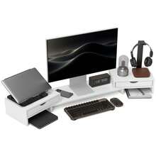 HOMCOM Supporto per Monitor da Scrivania con Lunghezza e Angolo Regolabili, Rialzo per Monitor con 2 Cassetti, 3 Spazi Sottostanti, per Laptop e PC, Fino a 14kg, 60-116x22x12 cm, Bianco - Visualizzare 8