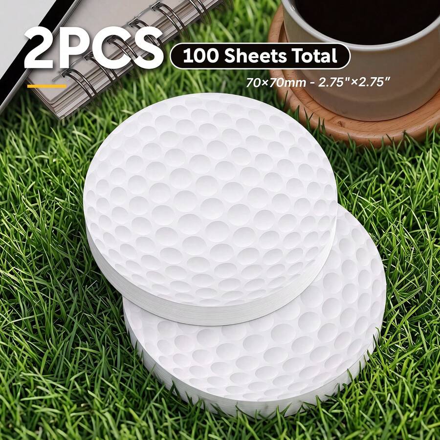 2 Packs Total 100 Sheets Golf Ball Shaped Round Sticky Notes, Realistic Dimple Texture, Self-Adhesive Memo Paper, Sports Theme Desktop Stationery, Golf Enthusiast Gift - 70x70mm - View 1
