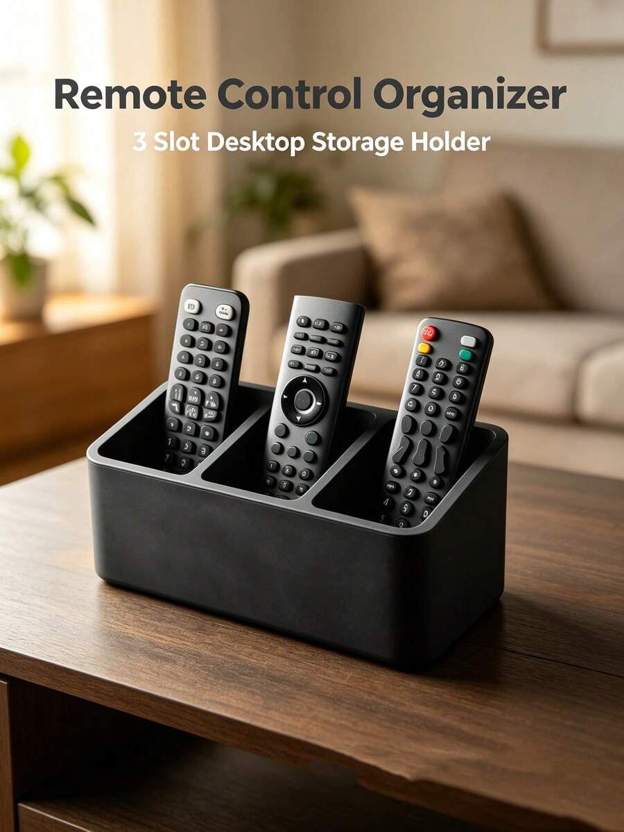 1 pieza Organizador de control remoto de 3 ranuras, estante de almacenamiento de escritorio con patrón geométrico, soporte de control remoto de múltiples compartimentos para TV y aire acondicionado, caja de almacenamiento de artículos varios para escritorio de oficina, esencial de decoración del hogar, regalo perfecto para regreso a la escuela, Navidad, Halloween - Multicolor - Ver 1