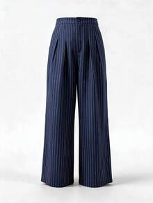 1pc Women's Elegant Spring/Summer New Wide Leg Pants, High Waist Pleated Design, Easily Lengthen Leg Lines, Suitable For All Leg Types - Royal Blue - View 6