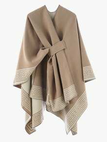 1pc Multicolor Optional Autumn/Winter Men's Vintage Greek Key Jacquard Shawl Cape, European And American Fashion Front Button Warm Knitted Cardigan Jacket - Multicolor - View 9