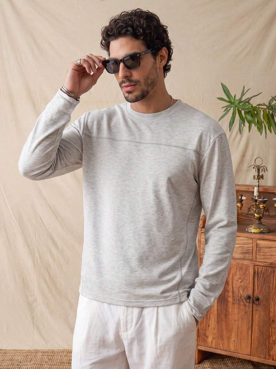 glestore 男士復古條紋休閒長褲,時尚百搭,適合商務與通勤穿著 - 淺灰色 - 查看 1