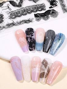 1片蕾絲設計可重複使用美甲印花板 不規則蕾絲邊美甲印花模板 金屬不鏽鋼美甲模板 DIY美甲沙龍秋季美甲工具 美甲用品 - 銀色 - 查看 8
