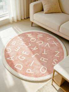 1pc Pink Faux Cashmere Round Decorative Rug Letter Area Carpet Non-Slip Living Room Bedroom Kids Play Mat Nursery Decor Soft Educational Carpet Classroom Rug Suitable For Play - Pink - View 6