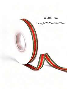 1pc Christmas Gift Wrapping Ribbon, Red Green Gold Striped Ribbon, Festive Holiday Ribbon For Gift Wrapping, Christmas Tree, Wreath, Garland, Present Packaging, DIY Crafts, Party Supplies, Christmas Decorations & Home Decor - A - View 14