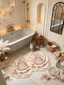 1pc Champagne Rose Floral Diatomaceous Earth Bath Mat, Bathroom Rug, Door Mat, Small Area Rug, Carpet, Floor Mat, Home Decor, Outdoor Mat, Bedroom Rug, Washable - Champagne Rose - View 2