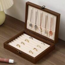1pc Walnut Wood Grain Flip Lid Glass Jewelry Display Box, Velvet Lining Dust-Proof Jewelry Storage Box, Necklace Bracelet Ring Set Display Box, Gift Jewelry Box - Multicolor - View 5