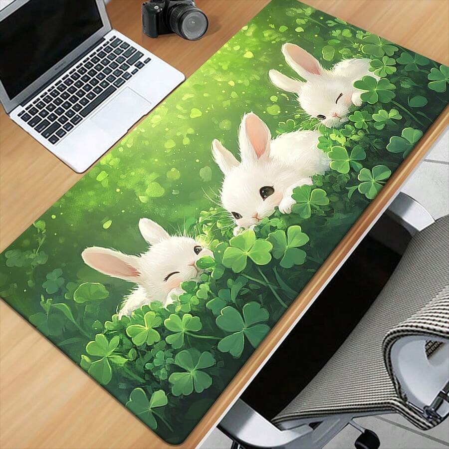 1pc Green Rabbit Cartoon HD Printed Pad For Desk, Multi Functional XXL Mousepad, Keyboard Gaming Mouse Mats, Office Computer PC Gamer Desk Mat.Gifts For Family Friends, Adult Gifts. - View 1