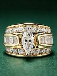 1pc Elegant Cubic Zirconia Ring, Women's Wedding Anniversary Accessory Gift - 1# - View 1