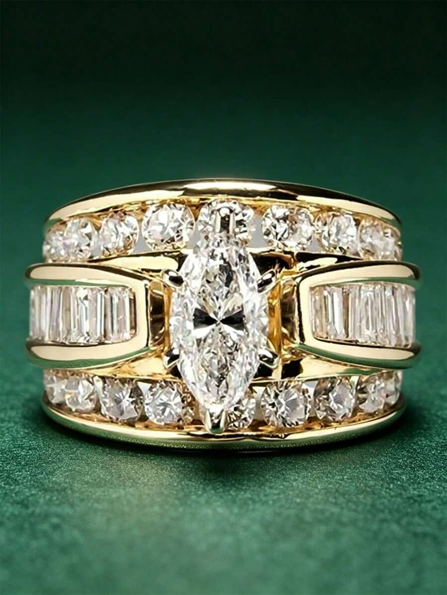 1pc Elegant Cubic Zirconia Ring, Women's Wedding Anniversary Accessory Gift - 1# - View 1