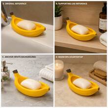 1pc Creative Banana Shaped Soap Holder, Unique Design, Full Of Fun, Can Be Used As A Soap Dish On Bathroom Sink, Combines Modern Style And Practicality, Also Can Be Used As Home Decor - Yellow - View 4