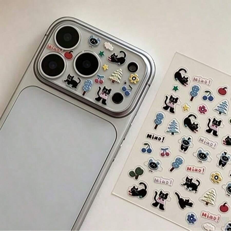 Star Moon Black Cat Cute Stickers DIY Decorative Sticker Base Material Camera Stickers Cartoon Stickers Embossed 3D DIY Phone Case Camera Stickers, This Is A DIY Phone Sticker.[This Product Is Not Intended For Children] - Multicolor - View 1